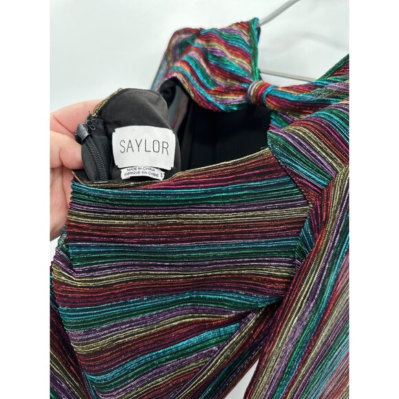 Saylor Stripe Zariah Mini Dress sz S Rainbow Stripe Pleating Cocktail Party - Picture 9 of 12
